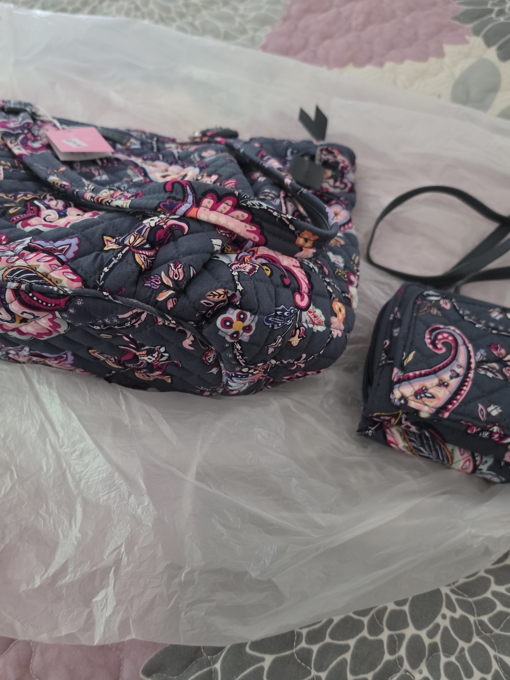 Vera Bradley Quilted Paisley Crossbody - Gray & Pink